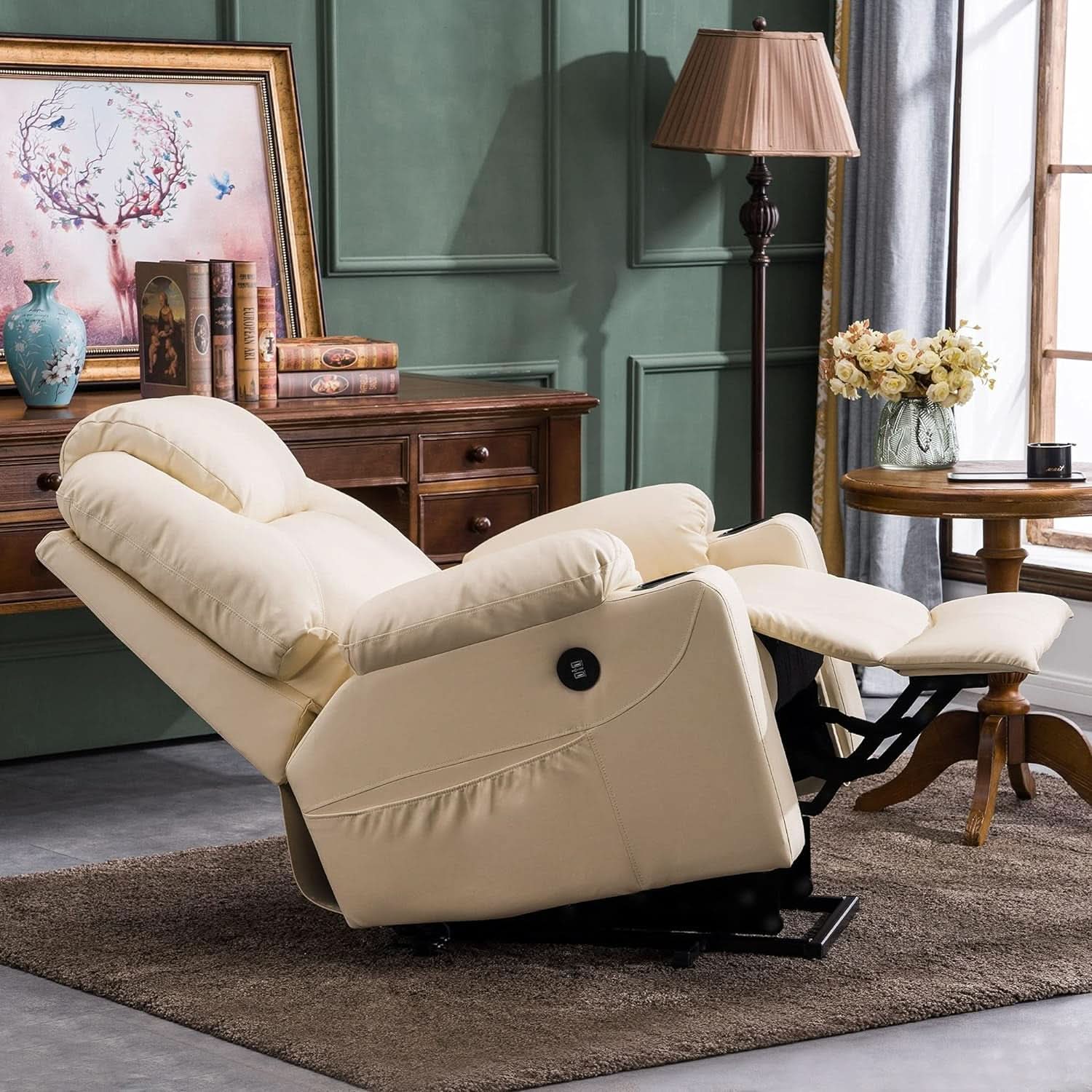 Power Lift Recliner Chair With Massage And Heat Cream White