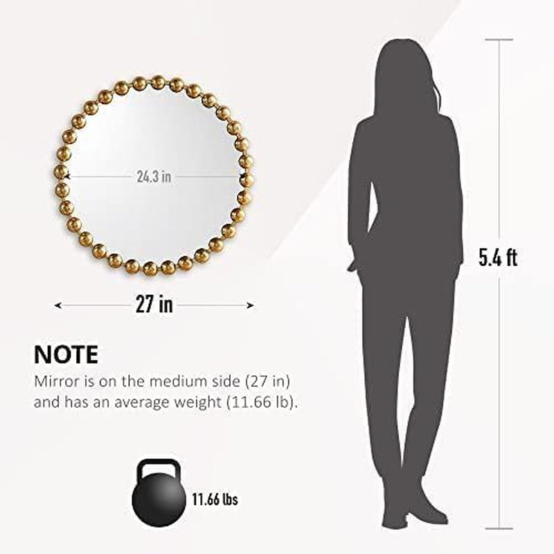 Round Wall Mirror With Gold Metal Frame 27 Inch Entryway