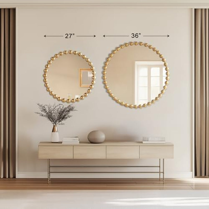 Round Wall Mirror With Gold Metal Frame 27 Inch Entryway