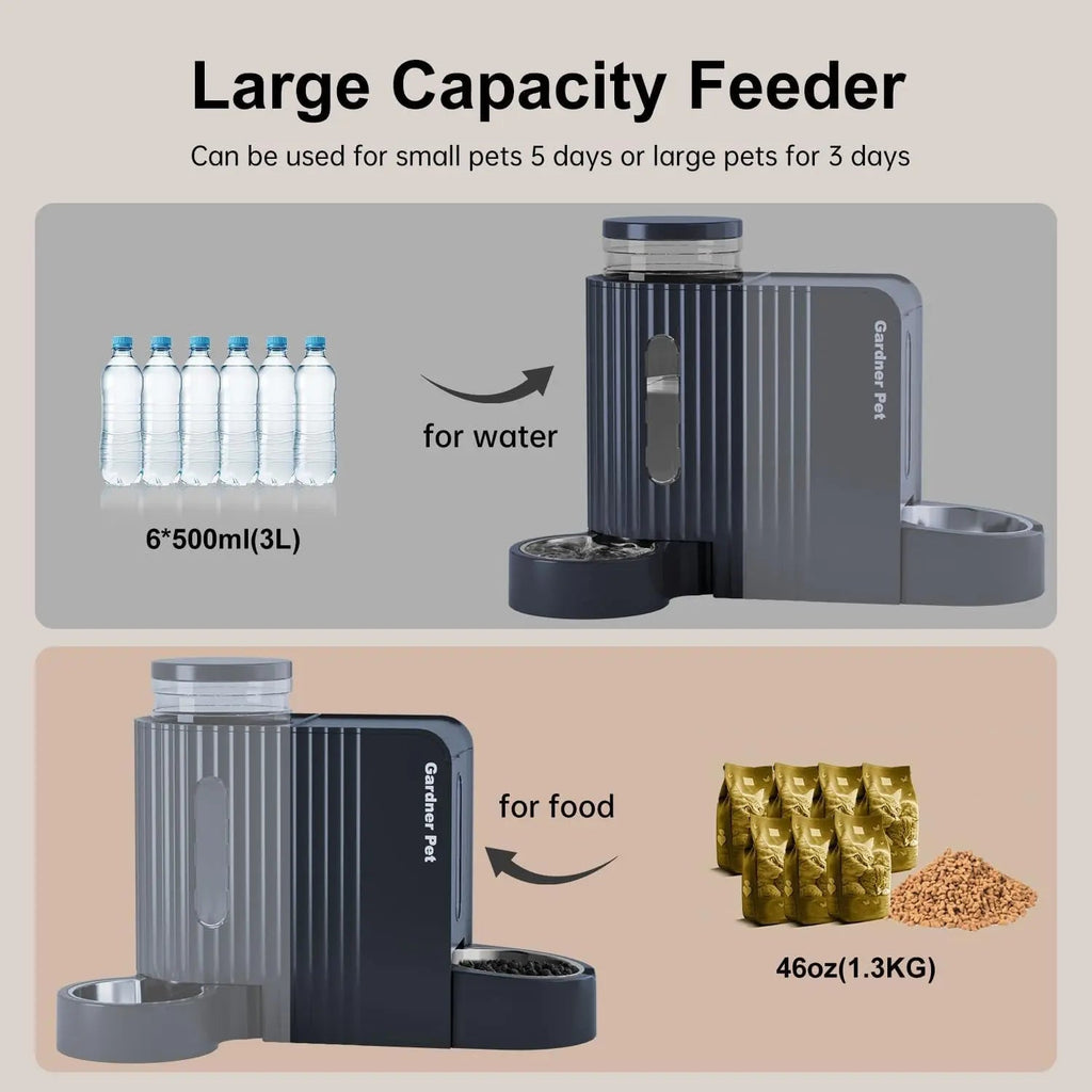 Gravity Pet Feeder & Water Dispenser Set with Stainless Steel Bowls