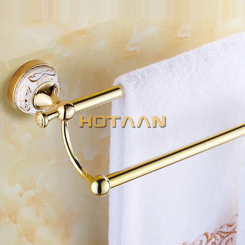 DecorBites™ 60cm Double Towel Bar with Ceramic Gold Finish for Bathroom Accessories.