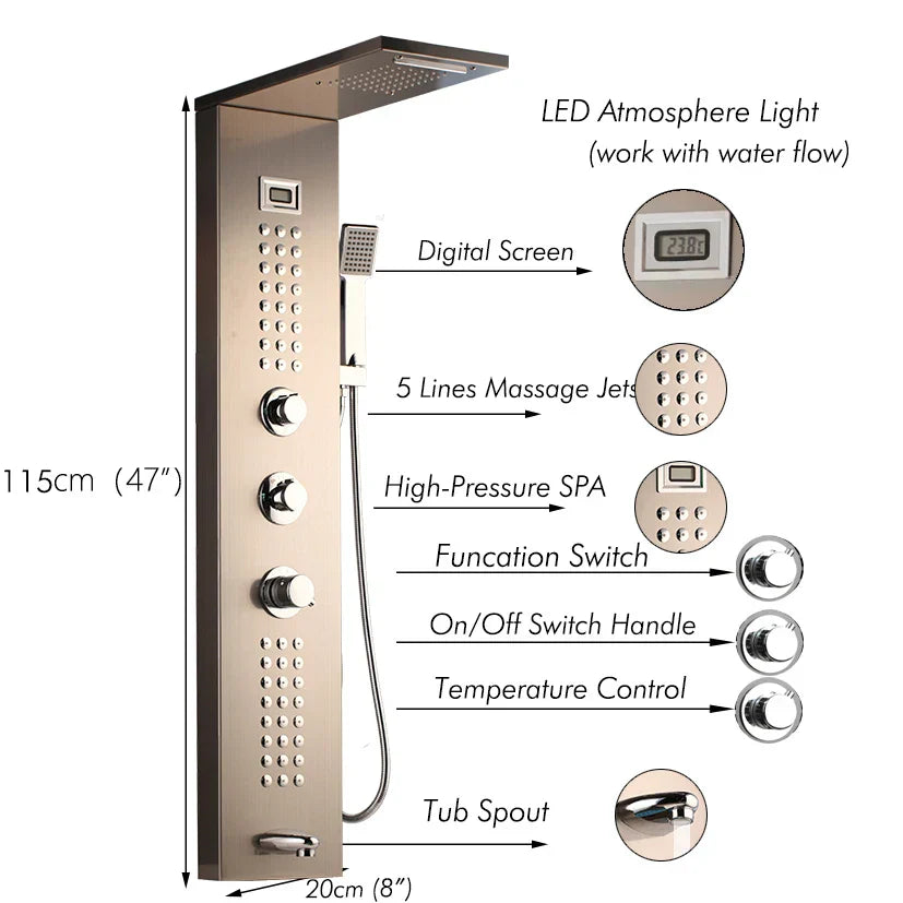 DecorBites™ Dark Grey Shower Column with Massage System and Tub Spout