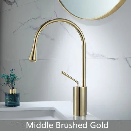 DecorBites™ Brushed Gold Brass & Marble Bathroom Sink Faucet