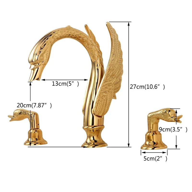 DecorBites™ Golden Swan Dual Handle Bathroom Faucet, Luxury Gold Finish Basin Tap