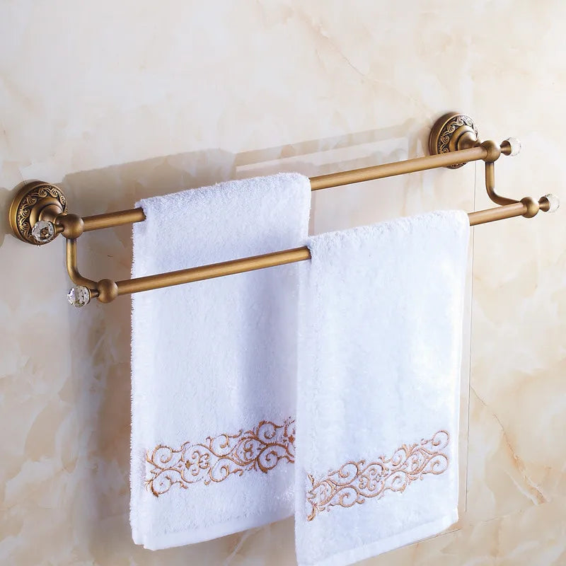 DecorBites™ Antique Brass Double Towel Bar Bathroom Shelf Holder Towel Rack