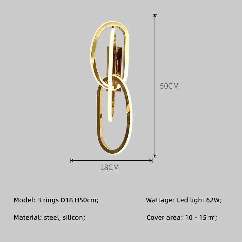 DecorBites™ Gold LED Wall Sconce Dimmable Lighting Fixture Polished Steel Modern Luminarias