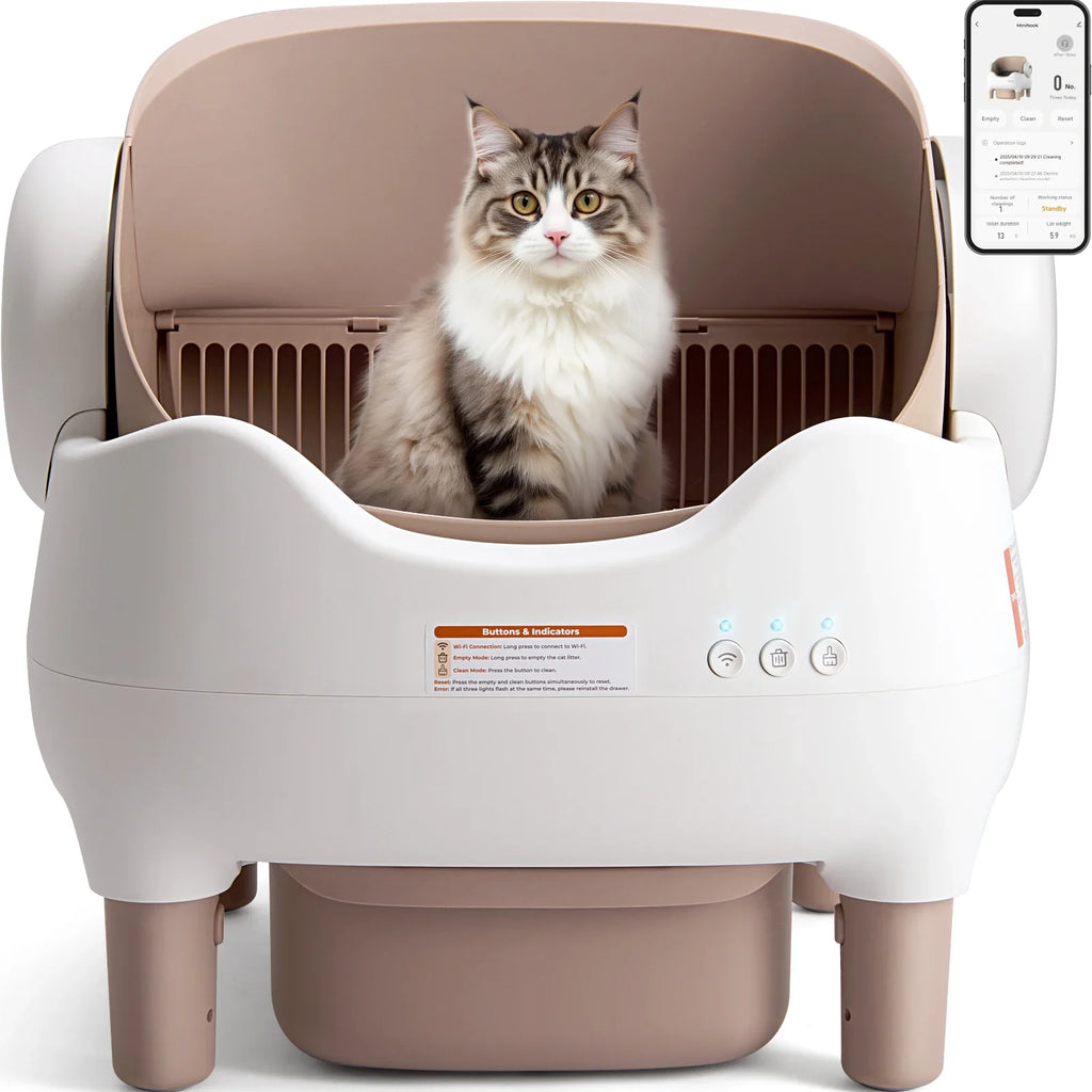 Self-Cleaning Cat Litter Box with App Control — Open-Top Auto Litter Box, 10L Odor-Free Waste Bin, Whisper-Quiet Smart Litter Box for Multi-Cat Homes