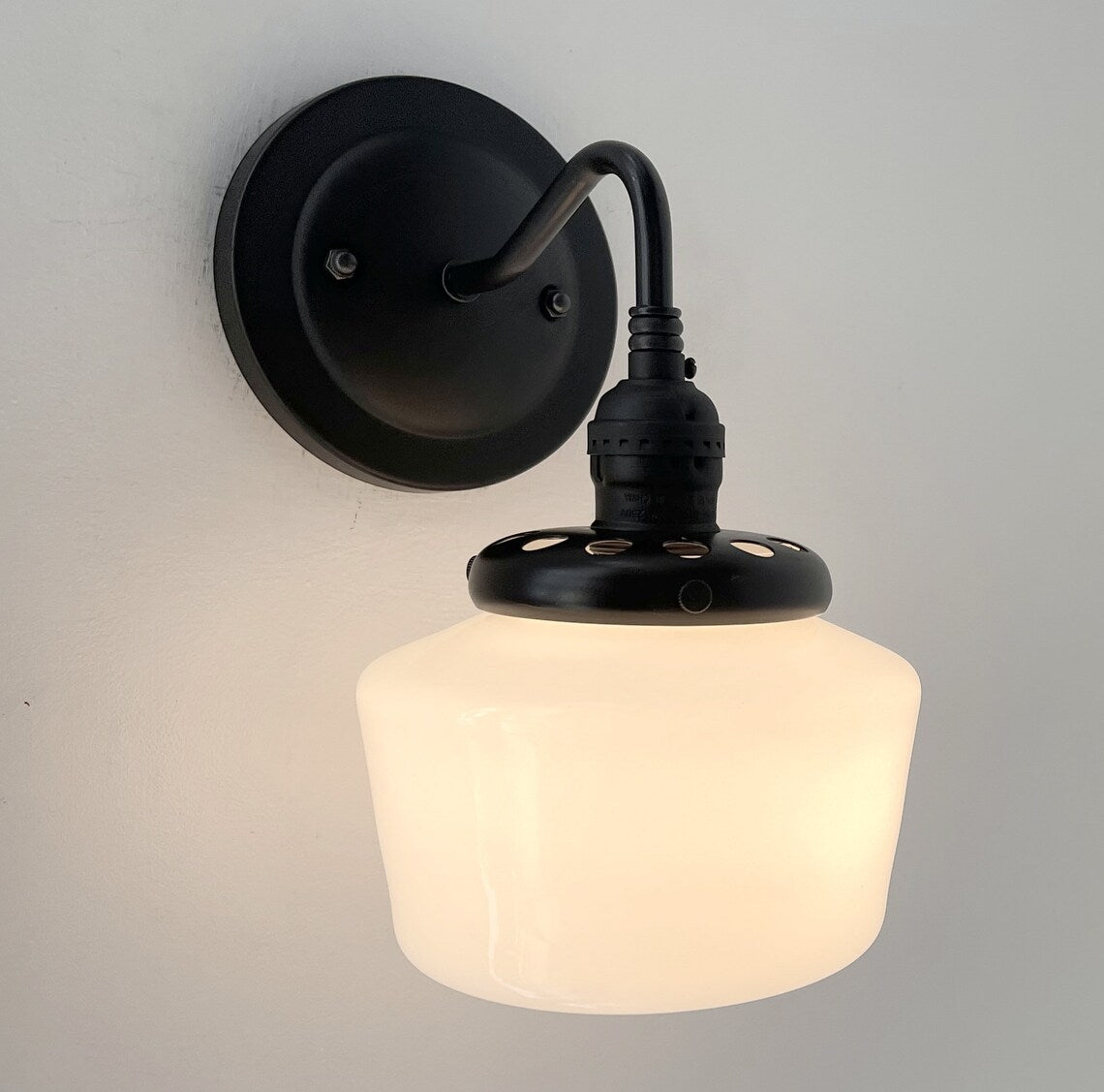 Milk Glass Wall Sconce By Small Schoolhouse Warm Glow Vintage Charm Compact Design For Bathrooms And Bedrooms