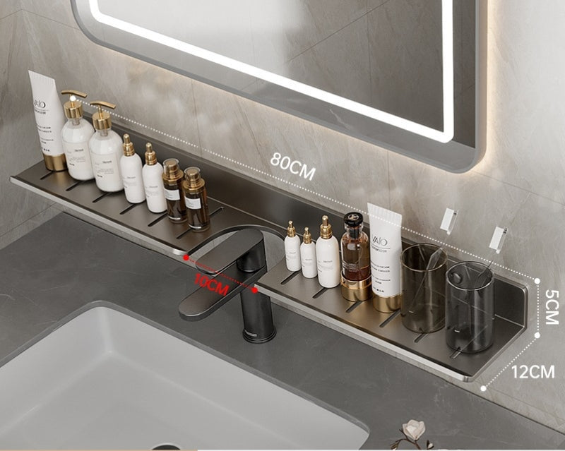Gun Gray Space Aluminum Faucet Slot Rack No Drill Mirror Front For Small Bathrooms And Countertop Organization