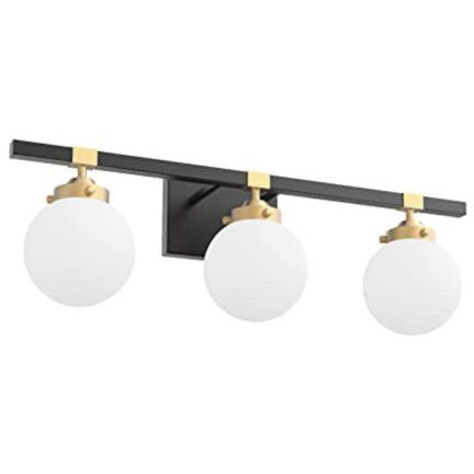 Tipace Mid Century Modern Bathroom Vanity Light Fixtures 3 Lights Milky White Glass Shades Black/Golden Bathroom Light Fixture(Exclude Bulb)