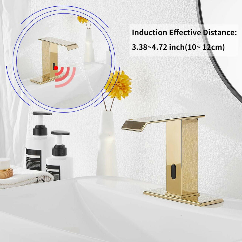 YBlucklly Automatic Sensor Touchless Gold Bathroom Sink Faucet DC Powered
